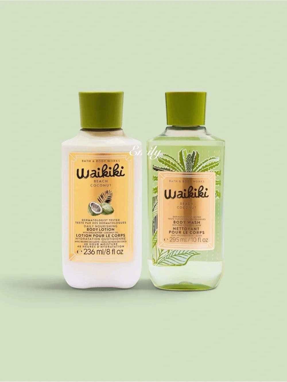 Bath & Body Works WAIKIKI BEACH COCONUT Full Size Lotion & Body Wash Set